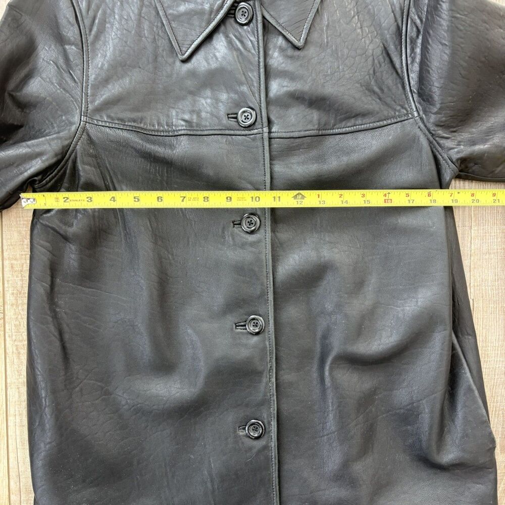 Vtg Womens Black Soft Leather Jacket Size L 90s Y2K Minimalist Soft Grunge Emo - Picture 12 of 16
